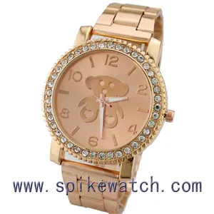 Rose Gold Color Fashion Diamond Wristwatch Metal women watch with bear dial