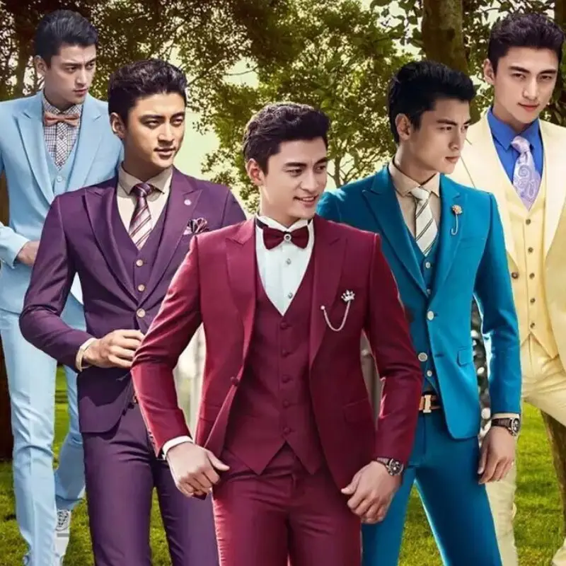 15 Warna Setelan Ramping Pria Setelan Formal Mode Pakaian Penyanyi Tari Panggung Pengantin Pria Setelan Pernikahan untuk Pria Rompi Tuksedo Jas Berlekuk