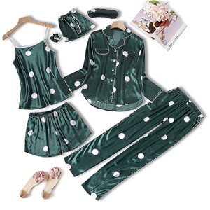 Camicia di pigiama di raso estiva da donna 7 pezzi di seta pigiama Set Lingerie di raso abbigliamento da notte in seta pigiama da ragazza - Product Image 1