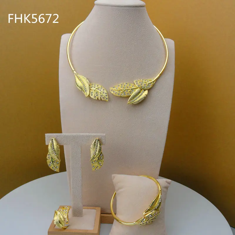 2019 Yuminglai African Jewelry Dubai Gold Plating Jewelry Artificial Necklace Sets for Women FHK5672