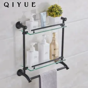 Modern two tier black painted zinc alloy wall corner bathroom shelves shower for storage