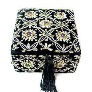 <b>Black</b> Zari Hand Embroidered Decorative <b>Gift</b> <b>Box</b> - Product Image 1