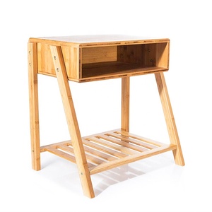 <span class=keywords><strong>Table</strong></span> d'angle en bambou, support <span class=keywords><strong>de</strong></span> chevet, avec rangement ouvert et étagère multi-usages - Product Image 1