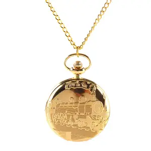 Vintage Gold Locomotive Motor Railway Train Steampunk Pocket Watch For Men Women Charming Pendant Necklace Clock