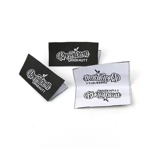 Heat Cut Damask Clothing Tags Custom Name Logo Centre Fold Machine Sew on Woven Back Labels for Headbands