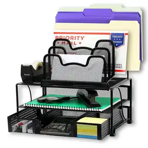 Organiseur de <span class=keywords><strong>bureau</strong></span> en treillis métallique <span class=keywords><strong>noir</strong></span> pour rangement de documents et dossiers sur table de <span class=keywords><strong>bureau</strong></span>, pour une gestion efficace des documents - Product Image 2