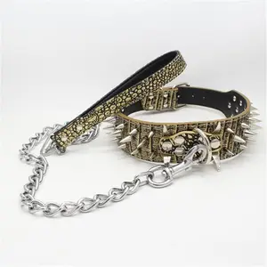 Custom Bling Quick Release Stocked Spiked Rivets PU革Dog CollarとLeash