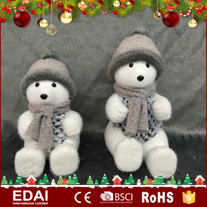Wholesale white color polyfoam Sitting Bear doll wearing scarf and jacket decorative bear - Product Image 2