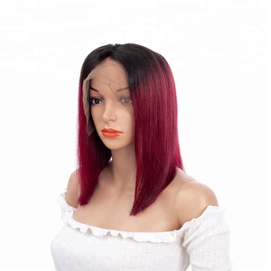 Perruque Lace Front Wig lisse péruvienne, perruque Lace Front Wig ombrée courte, couleur à deux tons 1b 99j, pour femmes noires - Product Image 6