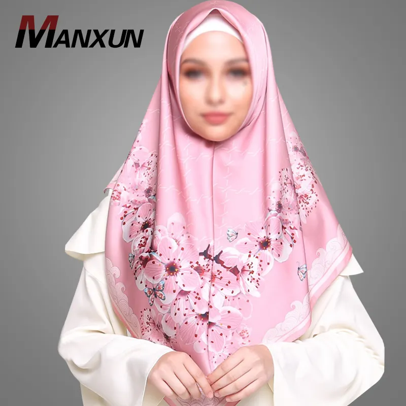 Hijab With Nice Print Floral Pink Scarf For Arabic Lady Cheap Wholesale Muslim Wedding Head Scarf Most Beautiful Hijab Scarf