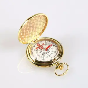 Golden silver color zinc alloy casting housing pocket gift watch mini flip-up compass for promotion