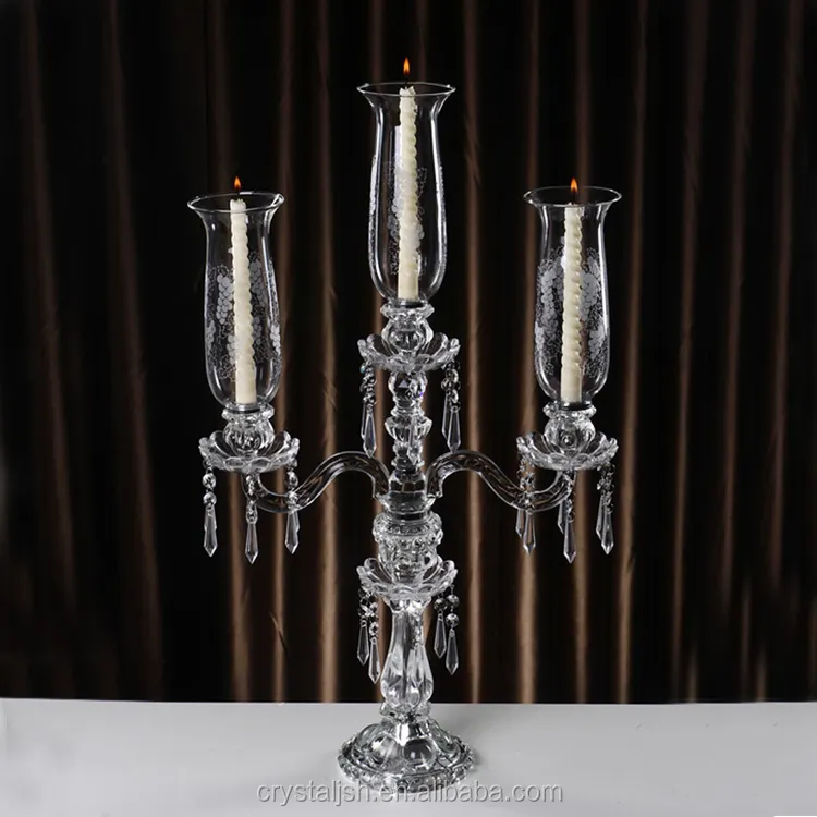 Europea de cristal 5 brazos de cristal titular de la vela para decoración de boda