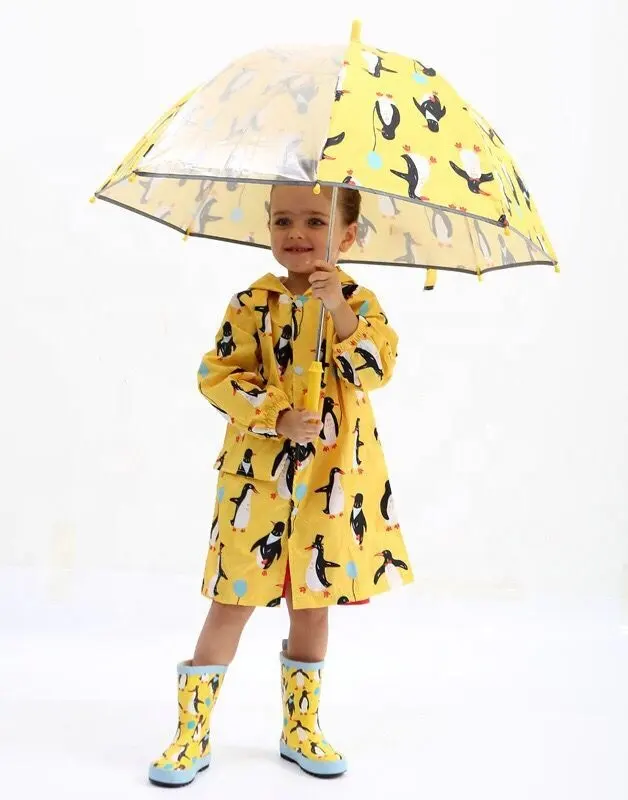 ילד גשם מעיל פינגווין דפוס מטרייה עמיד למים חמוד בעלי החיים ילדים מטריית שמשייה לילדים