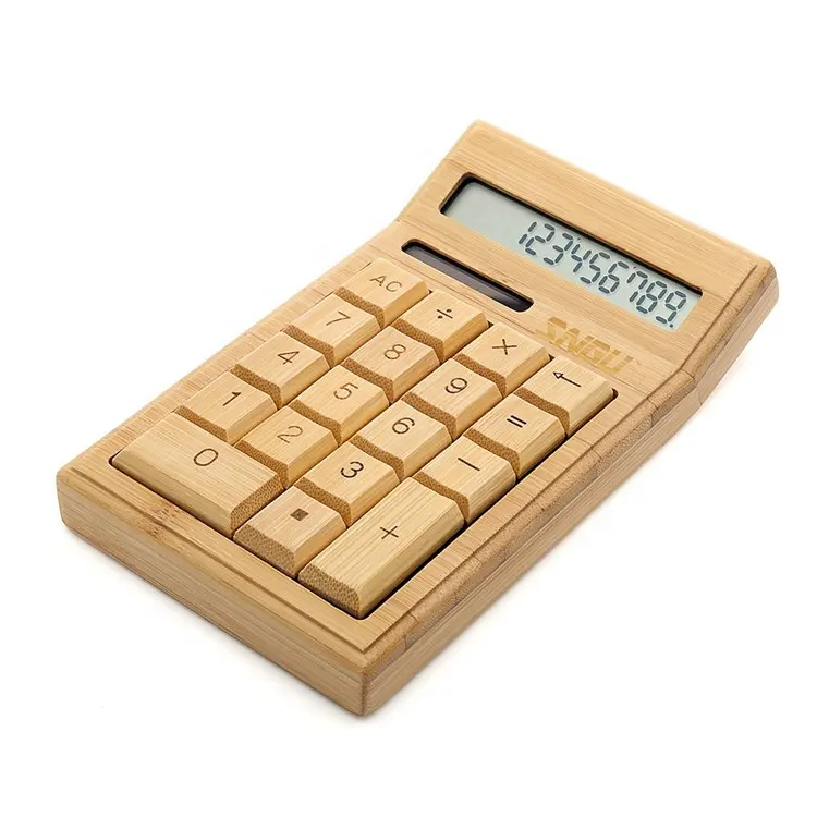 Mini calculatrice solaire en bambou bois, outil de bricolage, fonction Standard, calculatrice de bureau avec 12 chiffres