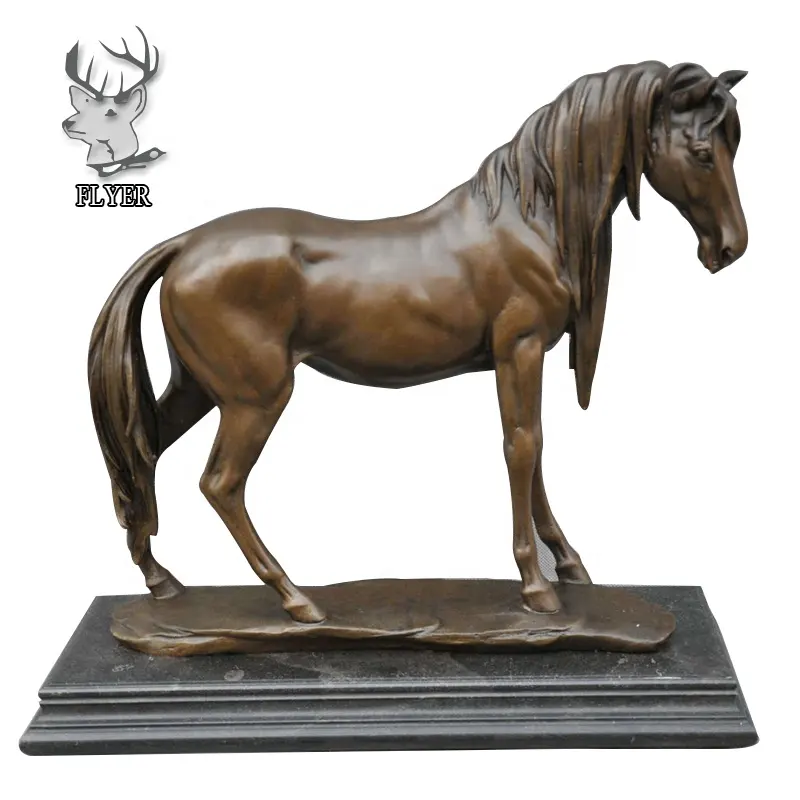 Indoor Home Decoratie Levensgrote Gegoten Brons Paard Staute Sculptuur Staande Op Marmeren Steen Base