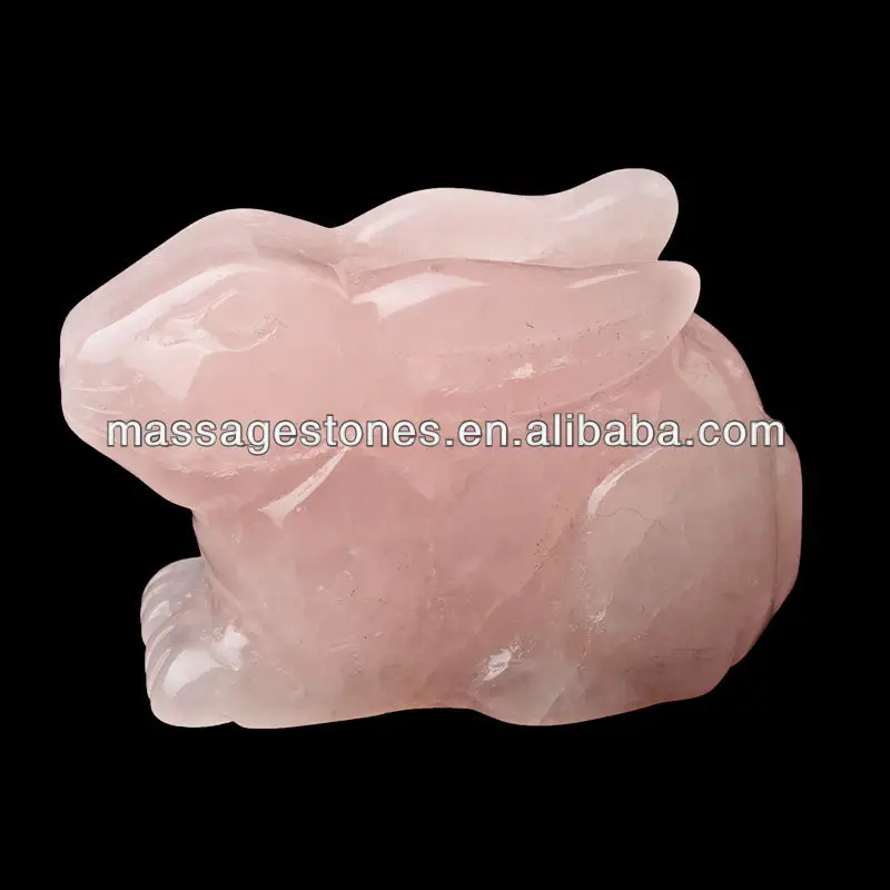 Pedra de cristal de coelho de quartzo rosa 2 ", esculpido de animais