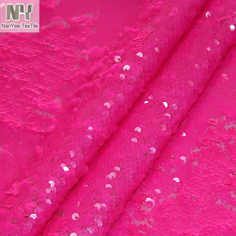 Nanyee textiles 5mm fluorescente caliente Rosa tela de lentejuelas