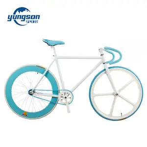 fixed gear bike 700c single speed track bicycle white frame blue wheel