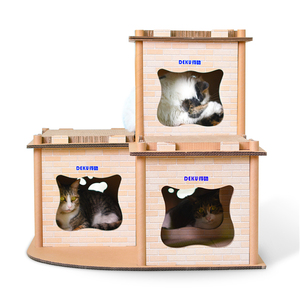 Rumah Hewan Peliharaan Besar DEKU, Rak Kucing dari Karton Bergelombang untuk Kucing Besar - Product Image 3