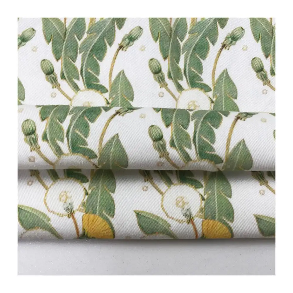 The factory outlet custom dandelion flowers digital printing twill cotton white sateen fabric