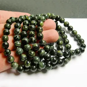 SN1277ลูกปัดกลม8มม. ยืดข้อมือหินสีเขียว kambaba Jasper Mala Mala สำหรับผู้ชายของขวัญ