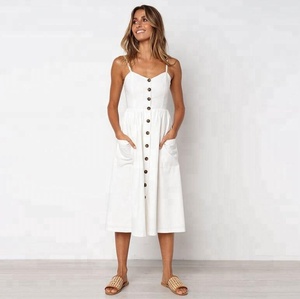 Abito da Spiaggia Lungo Sexy da <span class=keywords><strong>Donna</strong></span>, Stile Semplice Stampato, Senza Maniche, Nuovo <span class=keywords><strong>Modello</strong></span> Estivo - Product Image 4