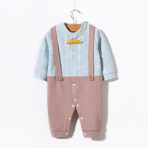 High quality 2023 new male baby wearing a gentleman style long-sleeved romper can be wholesale