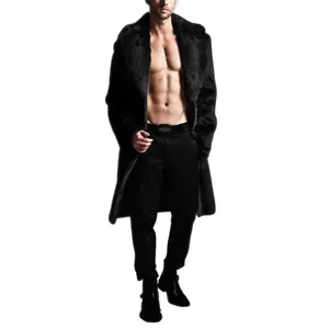 Erkekler moda Faux kürk uzun bölüm ceket erkekler sonbahar kış sıcak taklit kürk kürk yün ceket