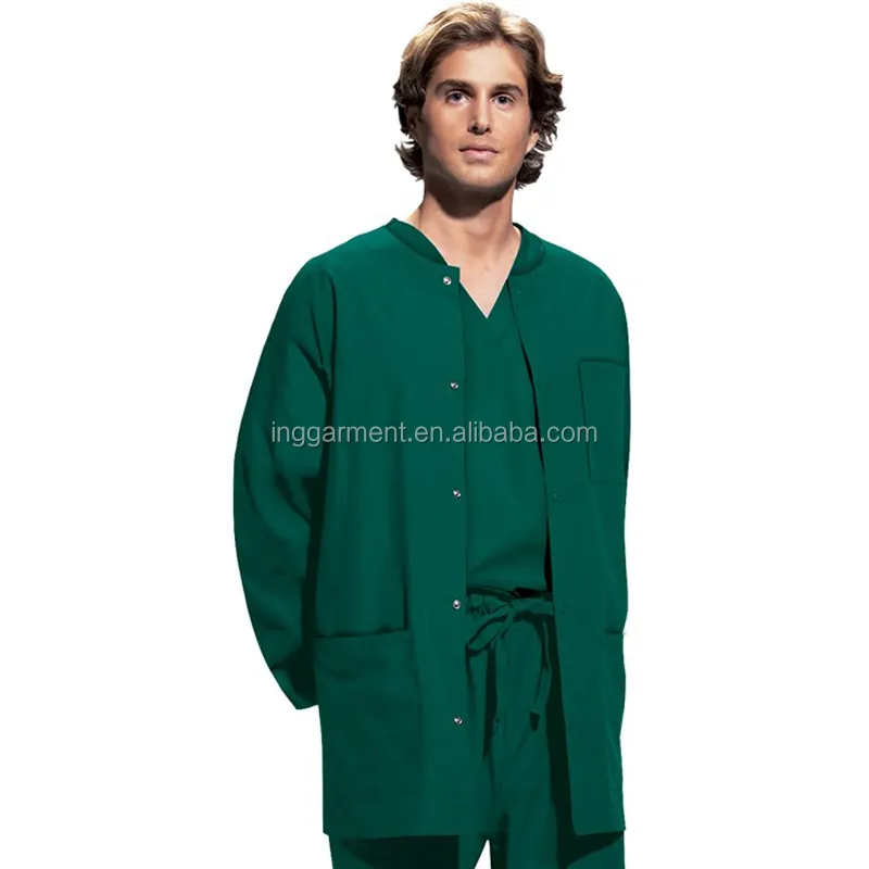 Hunter Green Snap Dichter Front Ziekenhuis Uniform Laboratoriumjas