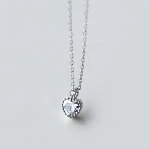 Silver 925 Simple Necklace Small Heart Zircon Pendant