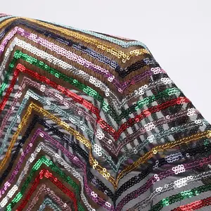 Thiết Kế Mới Nhất Nhiều Màu W Sọc Hình Dạng Sequins Vải Net Tulle Ren