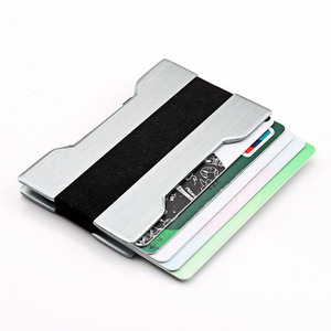 <span class=keywords><strong>Porte</strong></span>-cartes de crédit simple avec logo personnalisé en gros, poche avant, bande élastique en aluminium doré, pince à billets, portefeuille minimaliste fin - Product Image 4