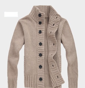 2017 otoño elegante chaqueta de punto suéter del hombre, de manga larga de cuello alto hombres suéter <span class=keywords><strong>cardigan</strong></span> de punto liso - Product Image 6