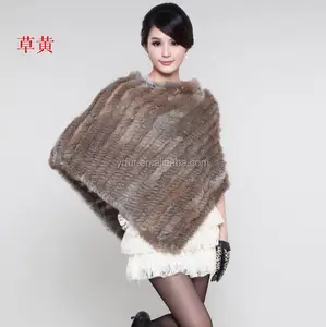 YR616 nuovo vero coniglio lavorato a maglia in pelliccia Poncho inverno moda stile cappe scialle femminile partito