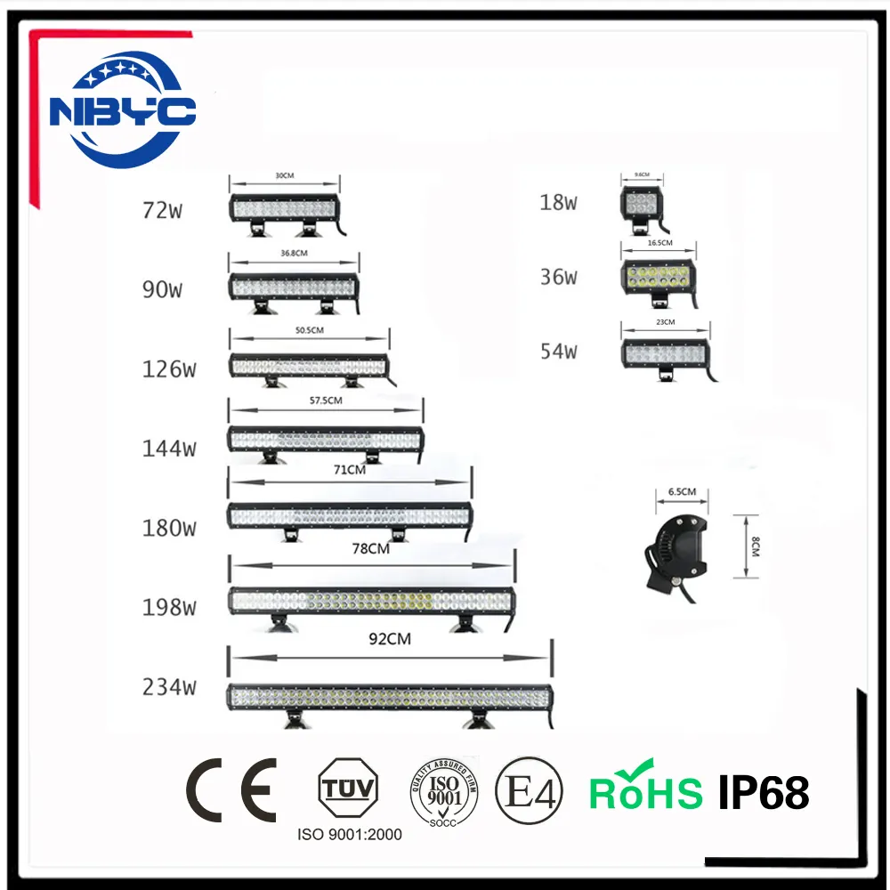 Impermeable luz de trabajo campo a través bar 18 W 36 w 54 W 72 W 90 W 126 W 144 W 180 W 198 W 234 W led light bar