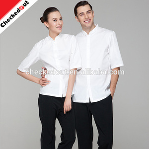 Alta calidad checkedout medio mangas Blanca chef wear <span class=keywords><strong>ropa</strong></span> mosca delantera de <span class=keywords><strong>camarero</strong></span> y camarera camisa - Product Image 1