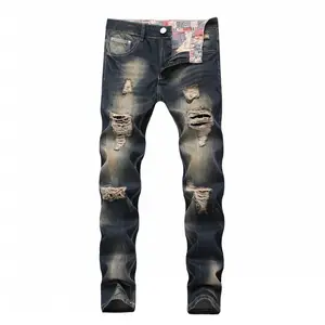 Autumn New Retro Hole Jeans Herren Knöchel lange Hose Baumwoll-Jeans hose Männlich Plus Size Y10901