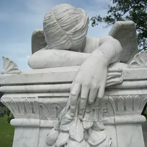 Detailed Carving Headstone Life Size Stone Weeping Angel Monument