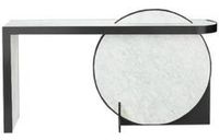 Table console ronde en marbre blanc de luxe avec bordure dorée et miroir