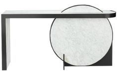 Luxury White <strong>Round</strong> Marble Golden Edge <strong>Console</strong> <strong>Table</strong> with Mirror - Product Image 5