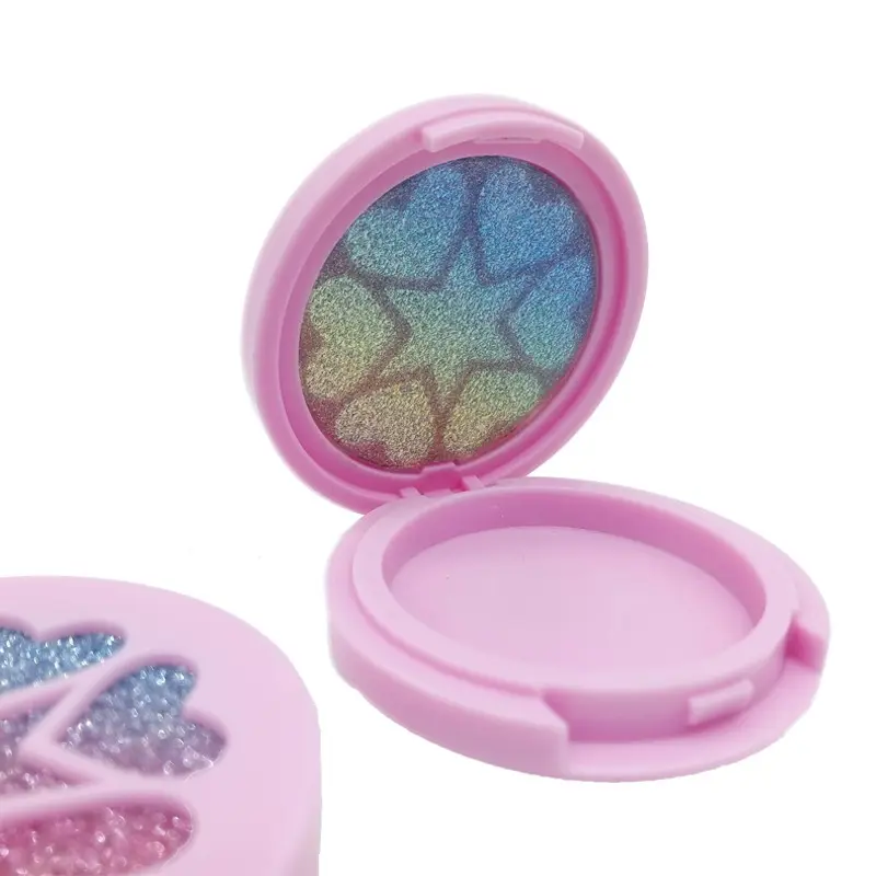 Wadah Eyeshadow Plastik Kulit Pelangi Bulat Kustom Wadah Eyeshadow Palette Compact Powder Case Blush Kontainer