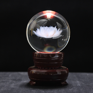 Boule de cristal K9 en cristal personnalisé, fleur de Lotus gravée 3d, boule de guérison pour la méditation, vente en gros - Product Image 4