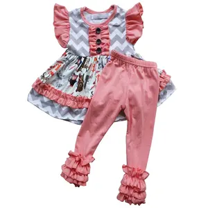 Kids Fashionable Fall Clothing Evening Dress Baby Girl Boutique Clothes Fitted Cotton Icing Pants Sets Baby Clothing Clothe
