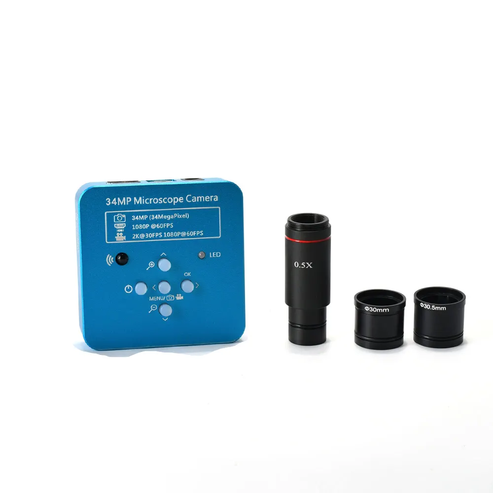 Hayear-Cámara de microscopio Industrial electrónica FHD, dispositivo de 34MP, 2K, 60FPS, HDMI, USB, adaptador 0.5X ocular, anillo de 30mm/30,5 m