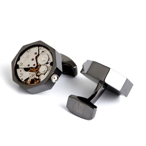 Steampunk reloj mecánico gemelos 3D bronce negro reloj movimientos gemelos de hombre joyería regalo de boda - Product Image 3