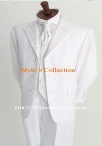 Costume d'affaires élégant blanc à simple boutonnage pour homme avec mélange de laine et de cachemire 100% respirant Design à l'avant plat - Product Image 2