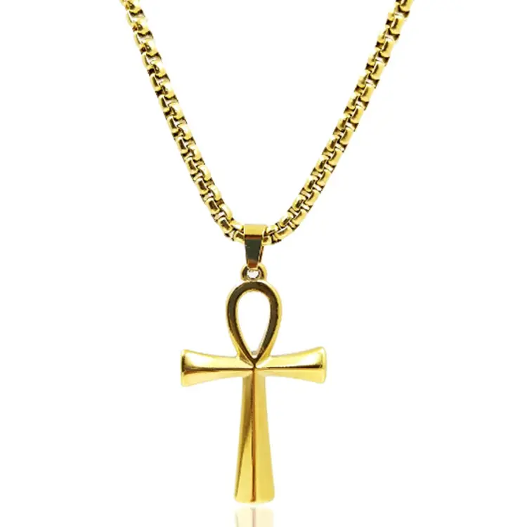 2024 Sierlijke Mode Sieraden Christelijke Fijne Vergulde Rvs Sieraden Mannen Ankh Kruis Hanger Ketting Voor Vrouwen