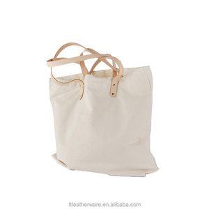 Tote Bag lourd blanc de 12OZ, sac en toile avec poignées en cuir véritable - Product Image 3
