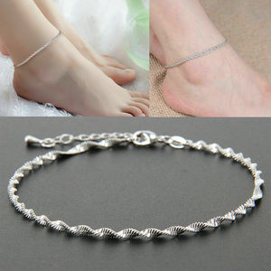 Pulsera de tobillo para mujer, de Plata de Ley 925 tobillera, joyería para pies, cadena de playa encantadora - Product Image 2