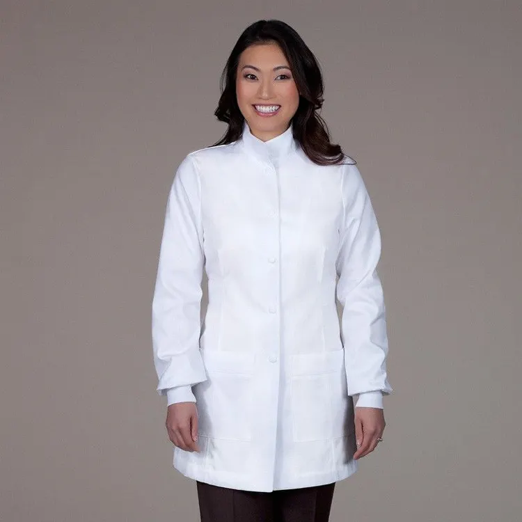 Femmes manteau de laboratoire 100% coton, TC,CVC 100% polyester blouson de docteur blouse de laboratoire avec manchette élastique pour femme dentiste chirurgien dentiste